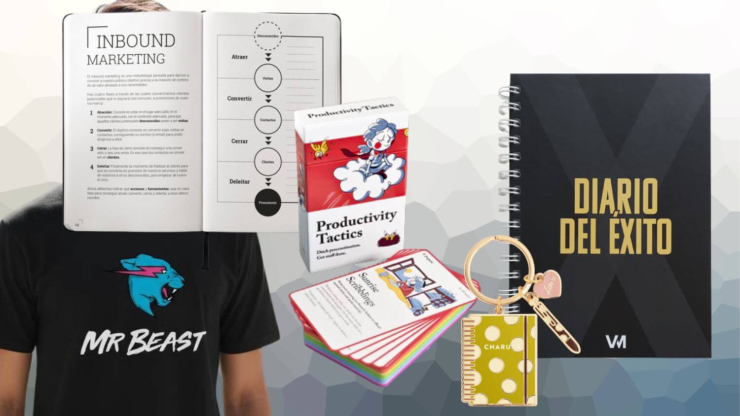 Productos físicos de marca: agendas y merch